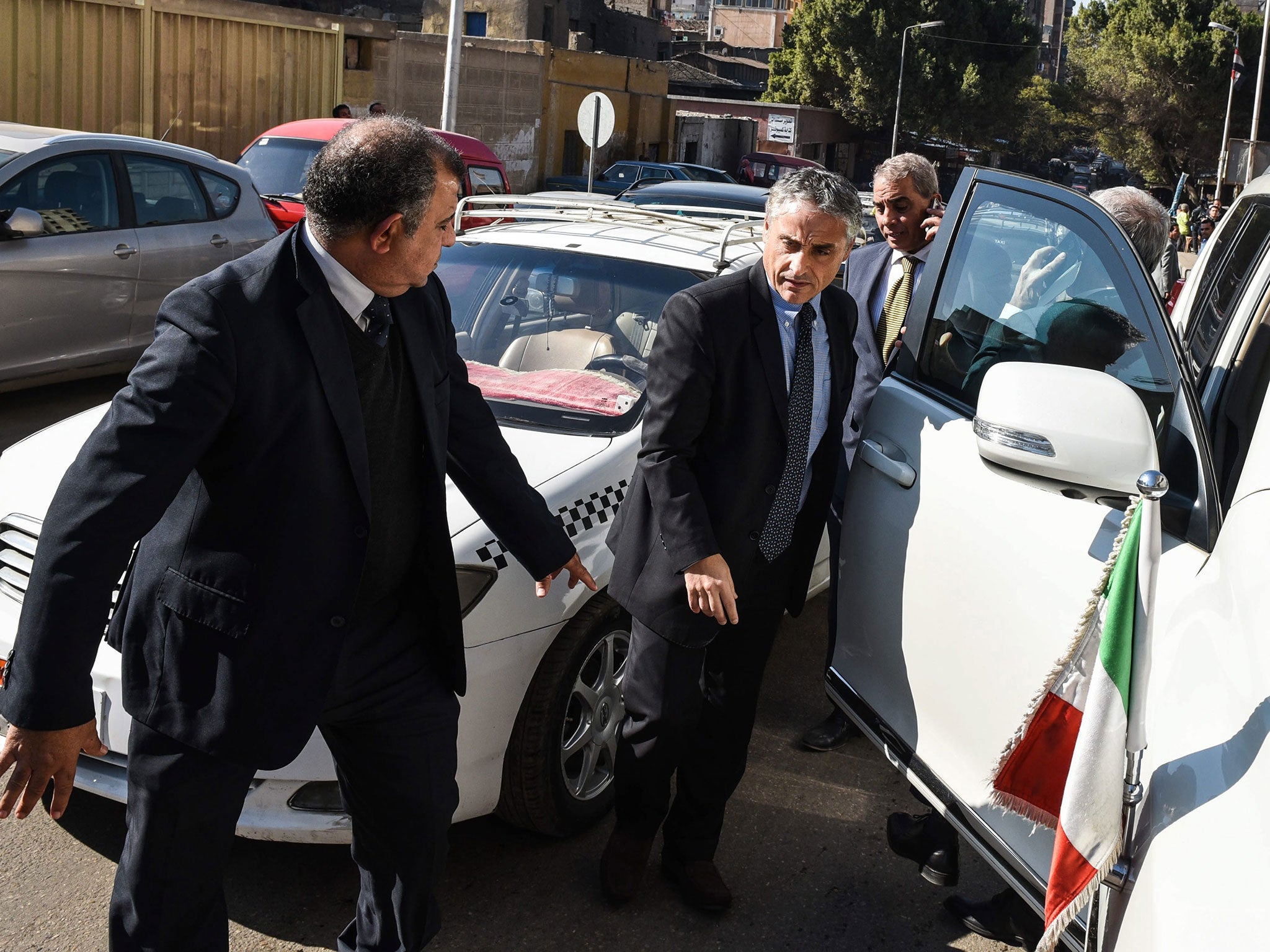 The Italian ambassador to Egypt, Maurizio Massari, arriving at the morgue where Giulio Regeni’s body is held
