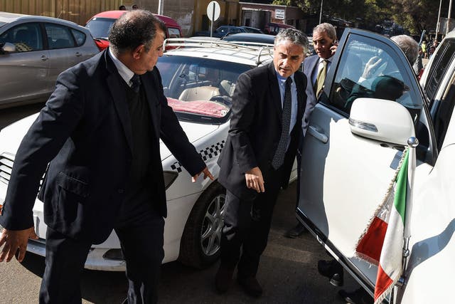 The Italian ambassador to Egypt, Maurizio Massari, arriving at the morgue where Giulio Regeni’s body is held