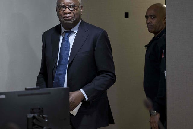 Former Ivory Coast President Laurent Gbagbo at the start of his trial in The Hague
