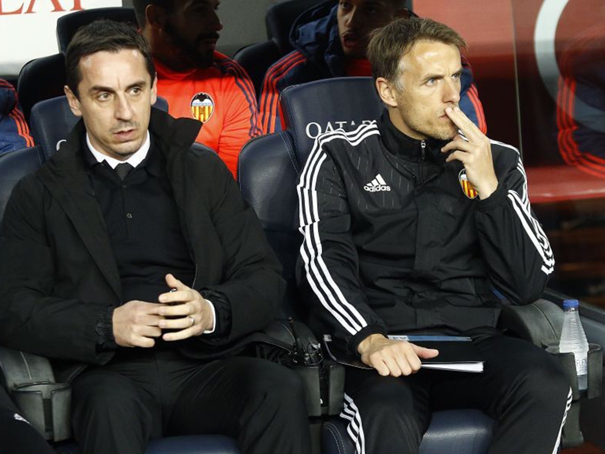 Gary and Phil Neville of Valencia during the Copa del Rey, between FC Barcelona and Valencia CF