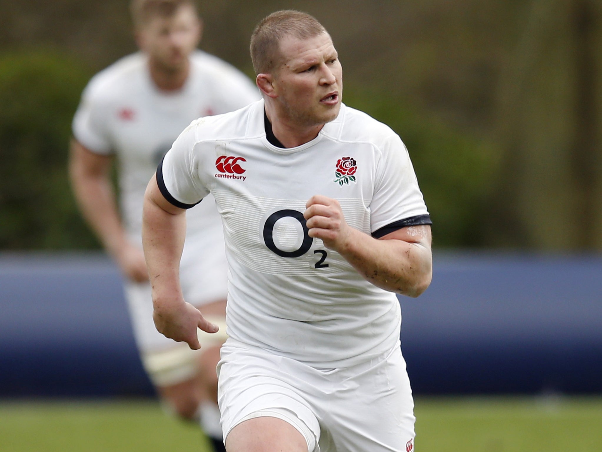 The England captain, Dylan Hartley, during training at Pennyhill Park yesterday