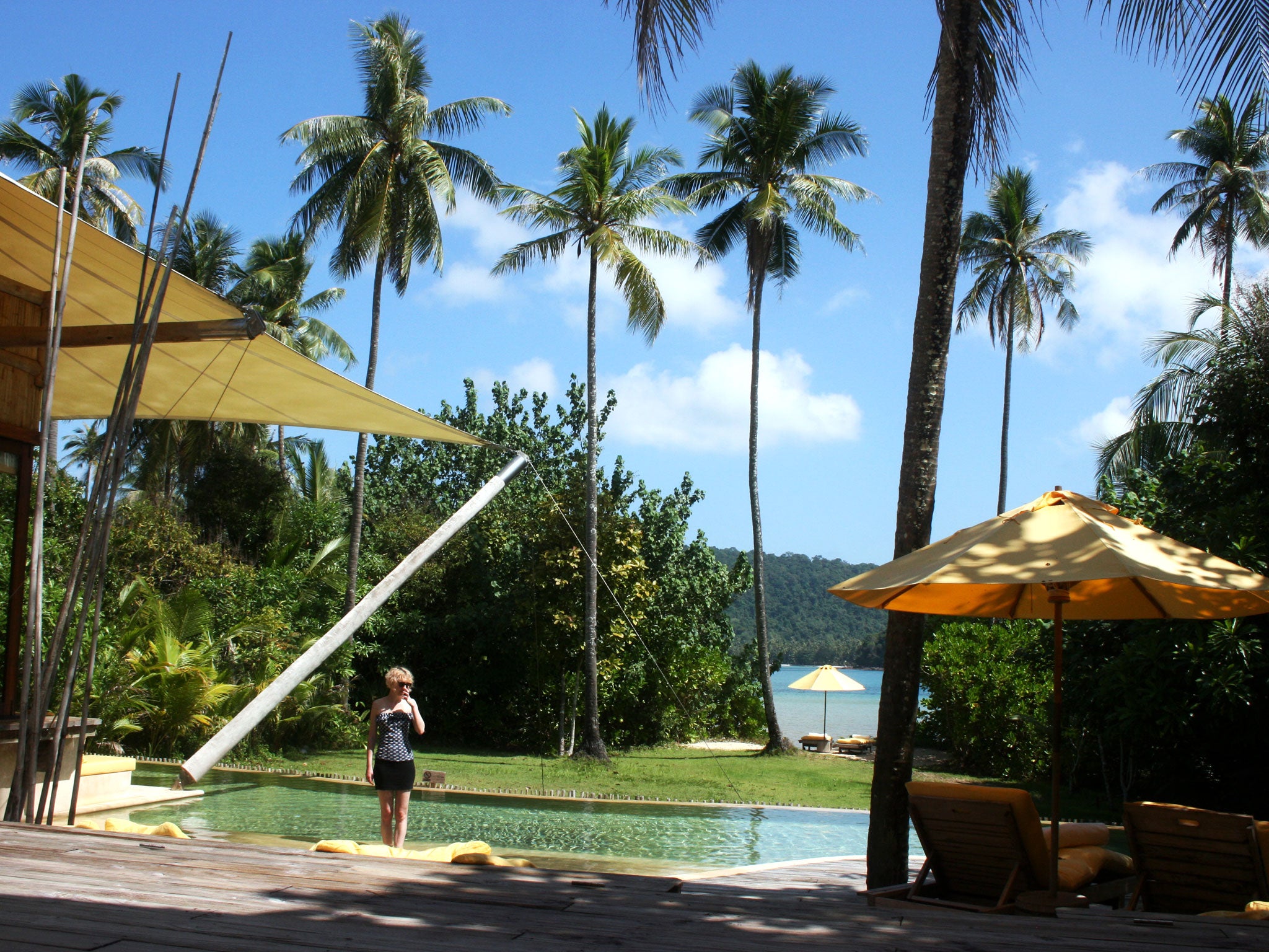 Time to relax: Holly by her private pool at the Soneva Kiri resort