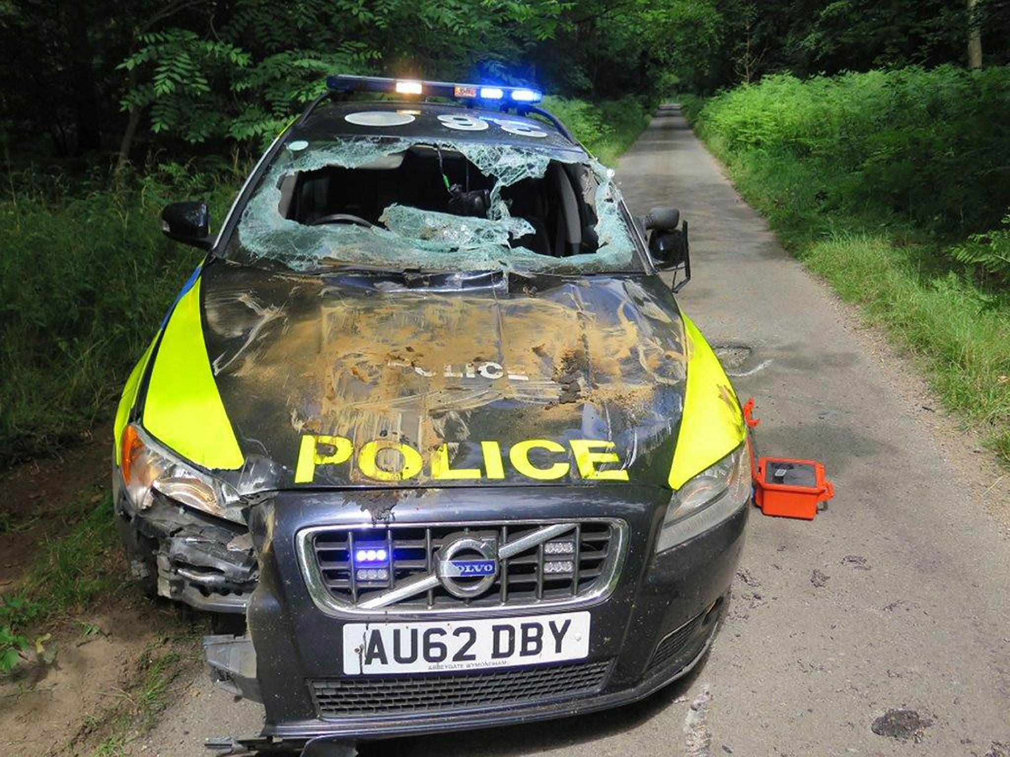 The police car after it was rammed