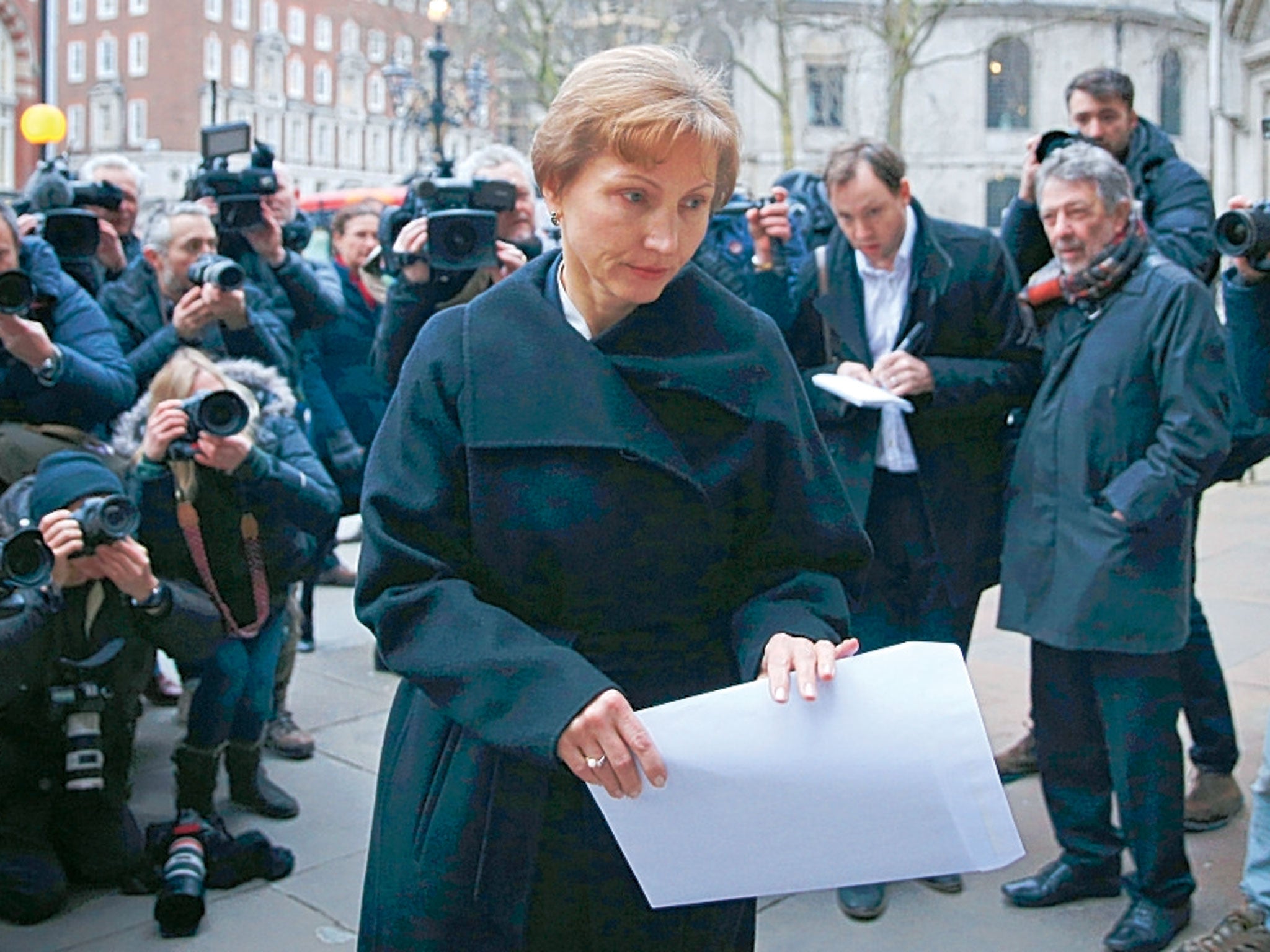 Marina Litvinenko outside the High Court in London last month, following the inquiry that concluded that Vladimir Putin was ‘probably’ behind her husband’s murder (Getty)