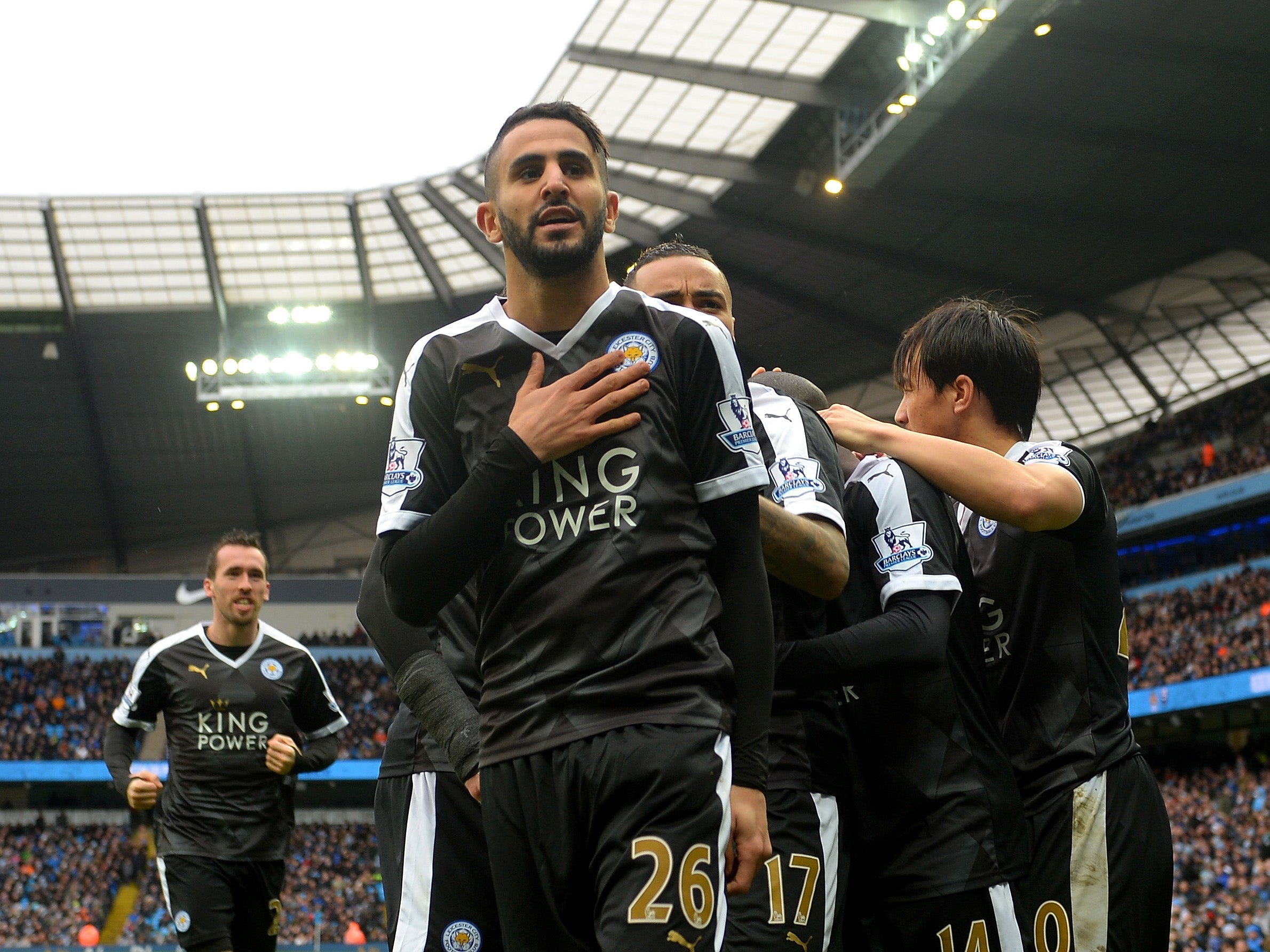 Leicester City's Riyad Mahrez celebrates his goal against Manchester City
