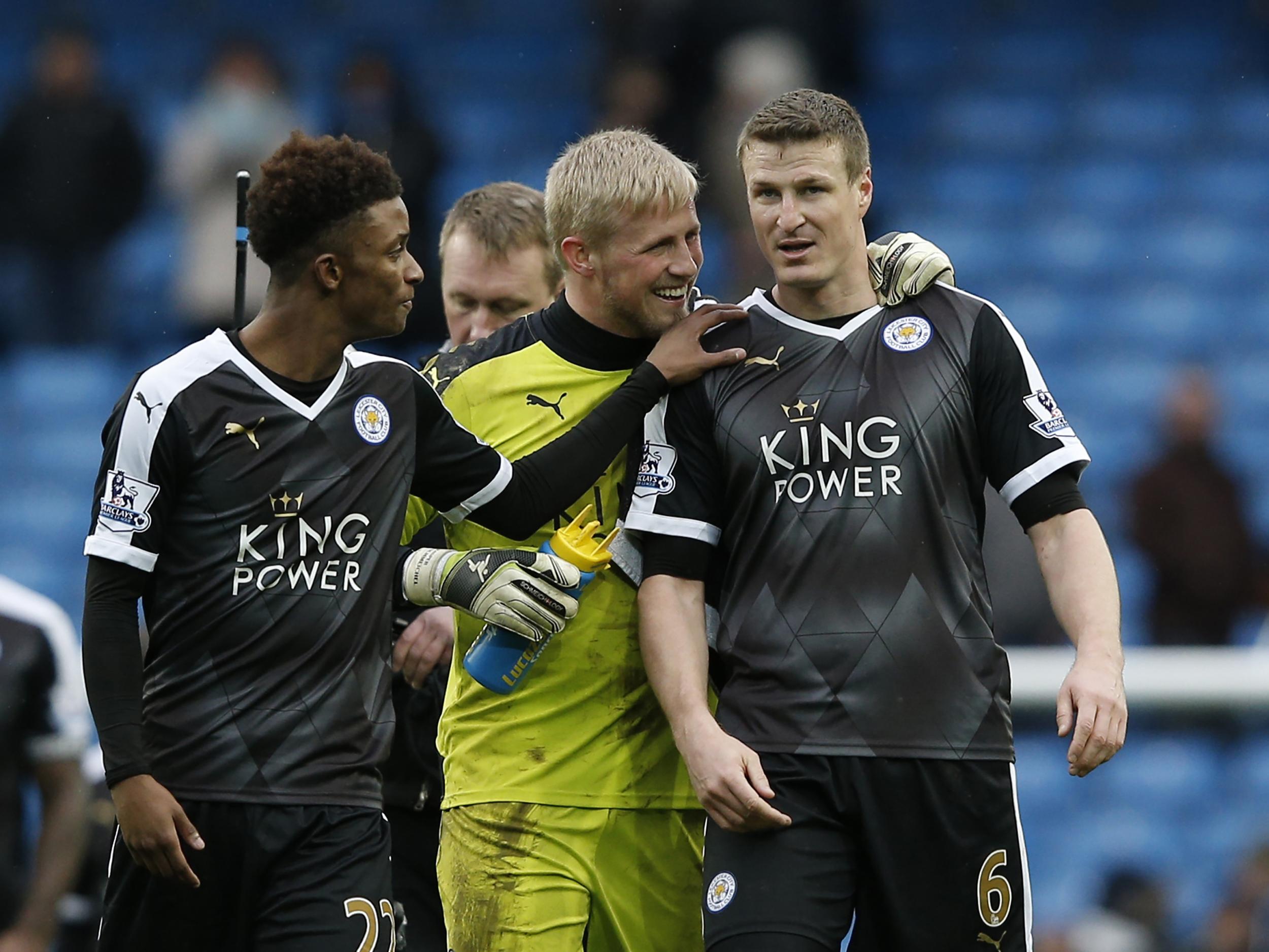 Schmeichel celebrates at full-time