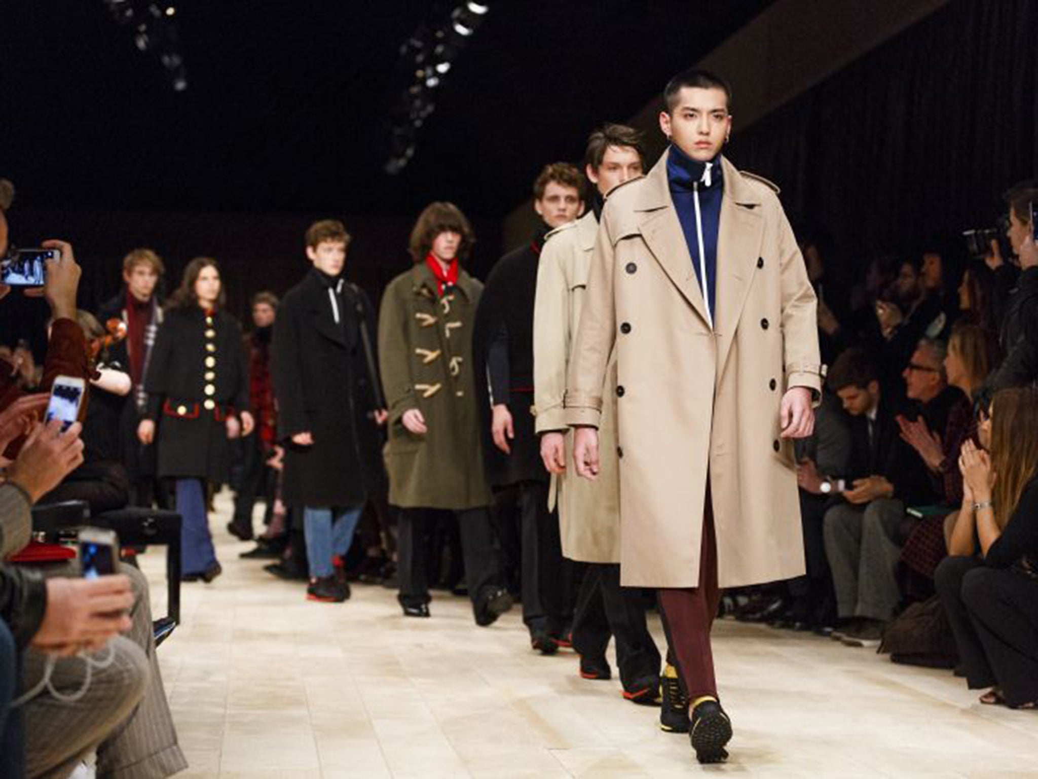 Models take to the runway at the Burberry show at the The London Collections Men event in London in January