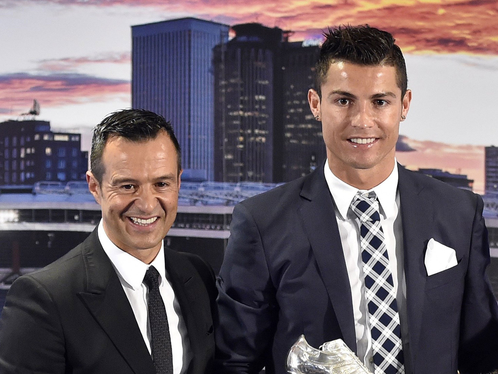 &#13;
Jorge Mendes with his client Cristiano Ronaldo (Getty)&#13;
