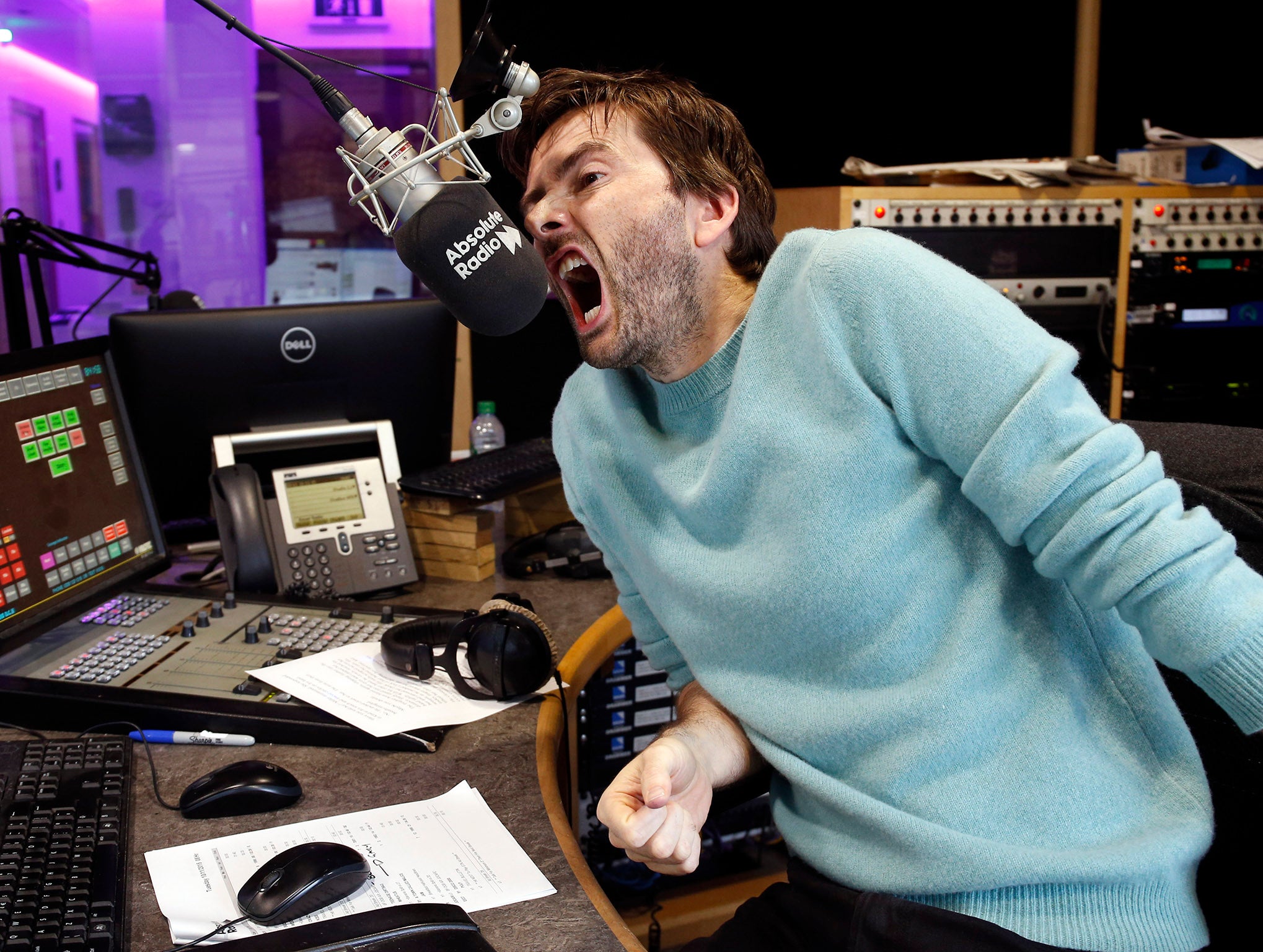 David Tennant co-hosting Absolute Radio’s breakfast show last November with Christian O’Connell; the show has delivered record audiences Getty