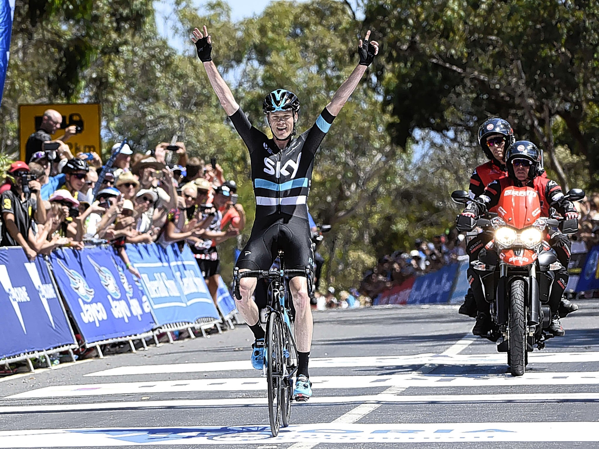 Chris Froome celebrates winning the final race stage
