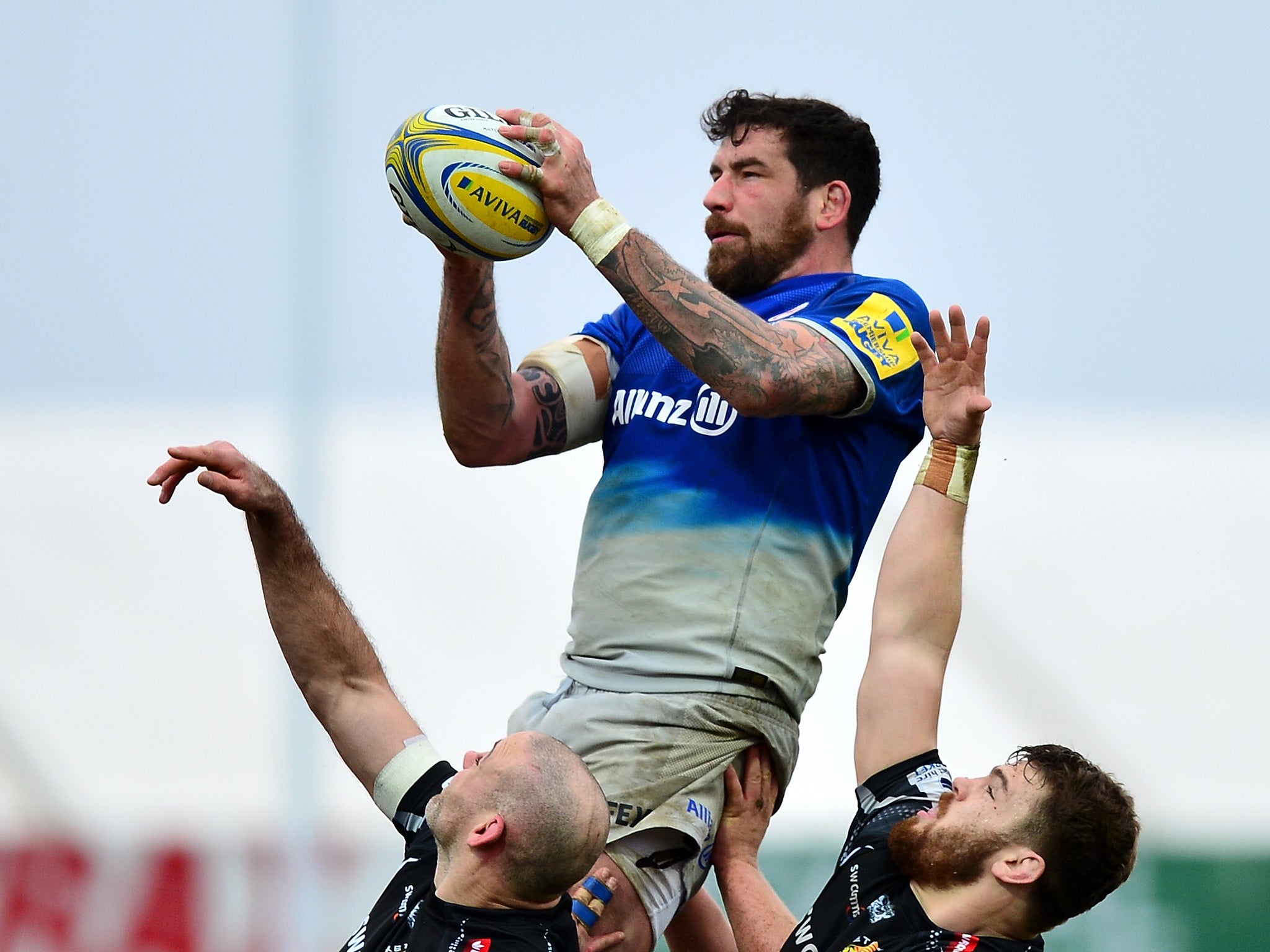 Jim Hamilton claims the line out ball ahead of Lewis Stevenson and Luke Cowan-Dickie