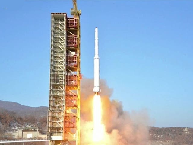 A long-range rocket is launched from Tongchang-ri in North Korea's northwestern coast