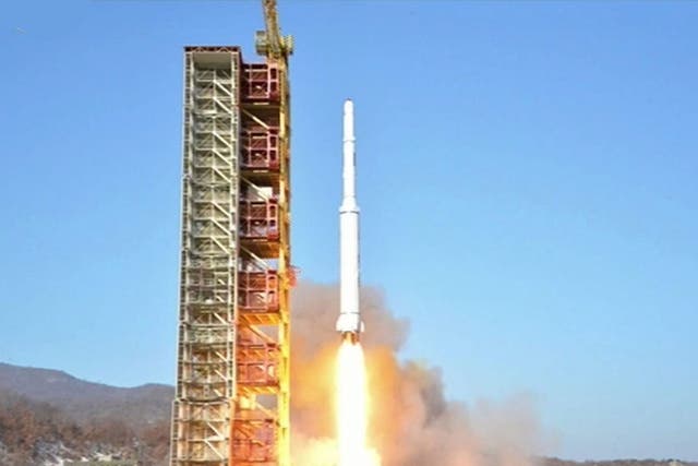 A long-range rocket is launched from Tongchang-ri in North Korea's northwestern coast