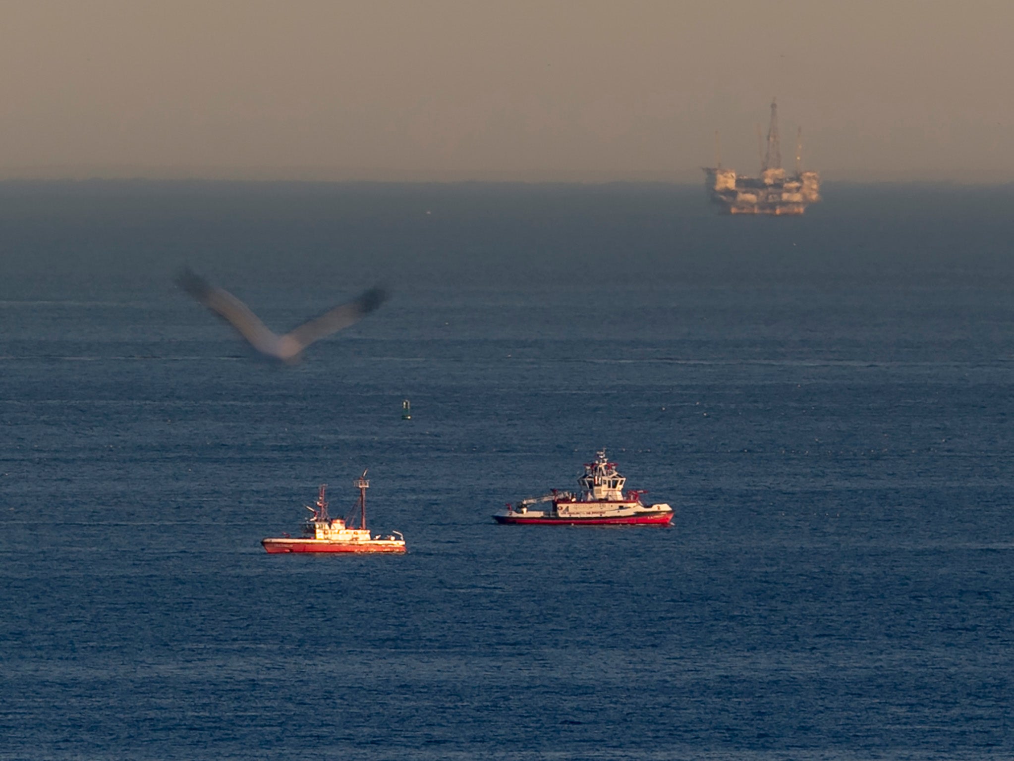 Rescue boats search for wreckage from two small planes that collided in midair and plunged into the ocean off of Los Angeles harbor