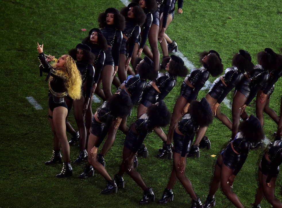 Beyonce performing Formation at the Super Bowl