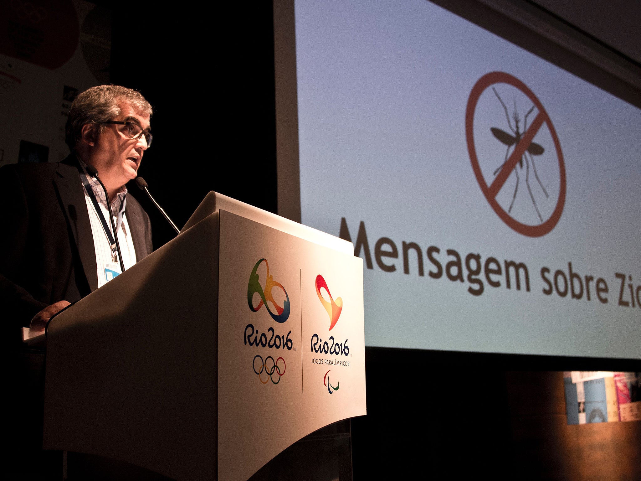 Rio2016 Olympic Games Communications Director Mario Andrada gestures during a press conference in Rio de Janeiro, Brazil