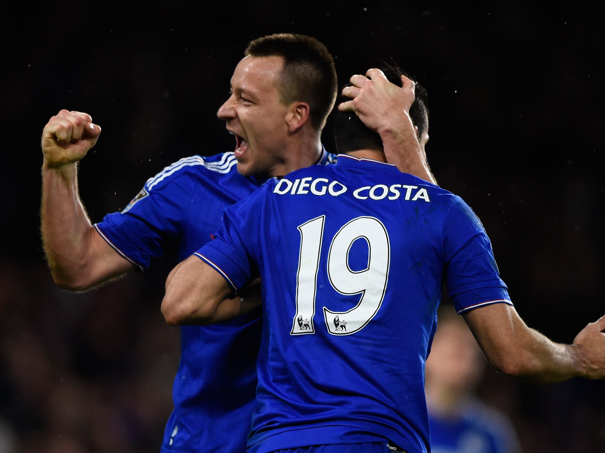 Chelsea defender John Terry celebrates Diego Costa's equaliser