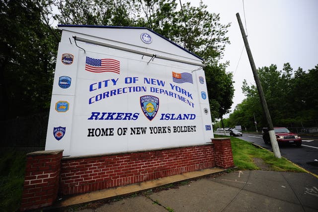 A view of the entrance to Rikers Island penitentiary complex.