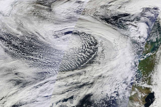 There she blows: a Nasa satellite image shows Storm Imogen approaching the British Isles yesterday
