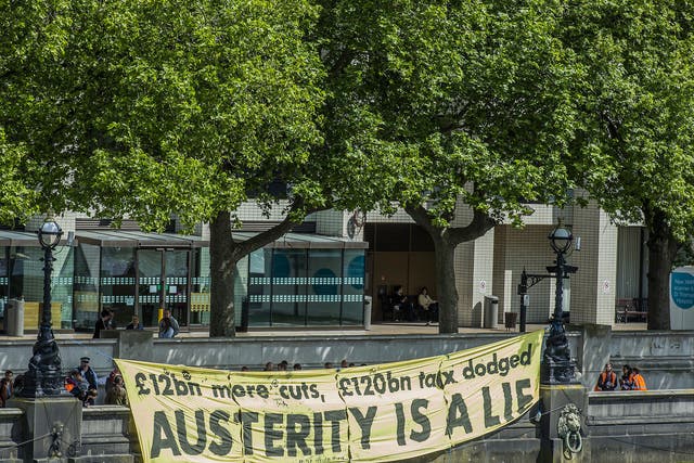 Anti-austerity protesters makes their feelings known during a demonstration in London last year