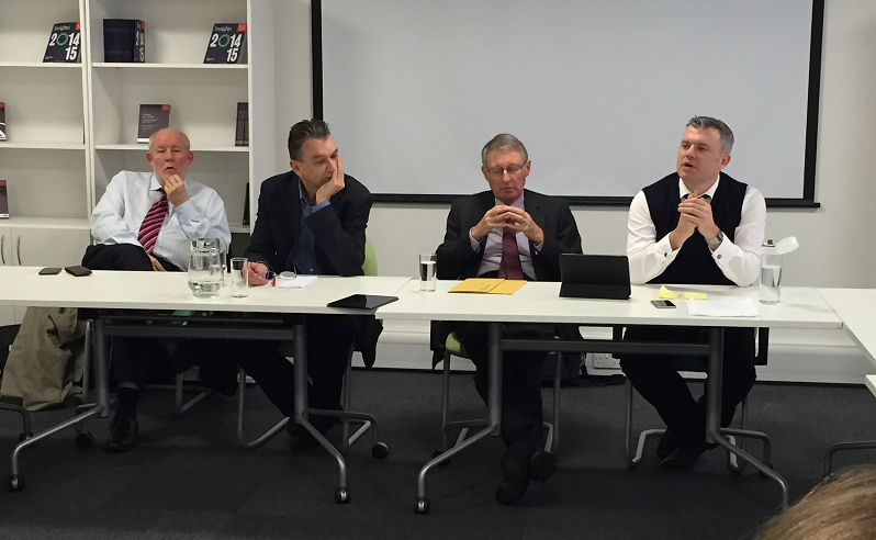 Sir David Normington (second from right), with Charles Clarke (left), John Rentoul and Jon Davis