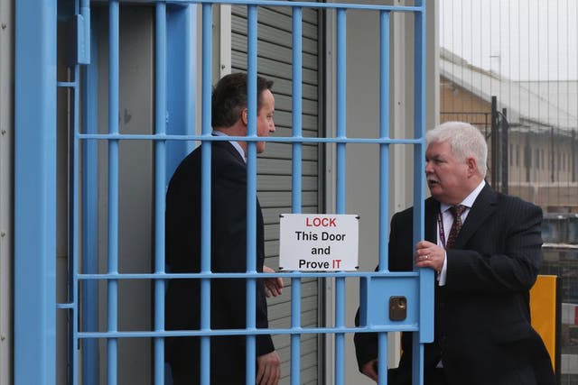David Cameron tours HMP Onley with prison governor Stephen Ruddy before his speech on prison reform