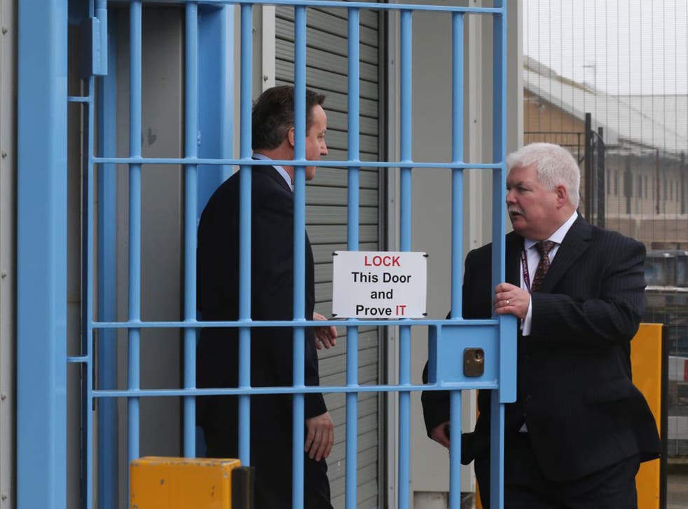 David Cameron tours HMP Onley with prison governor Stephen Ruddy before his speech on prison reform
