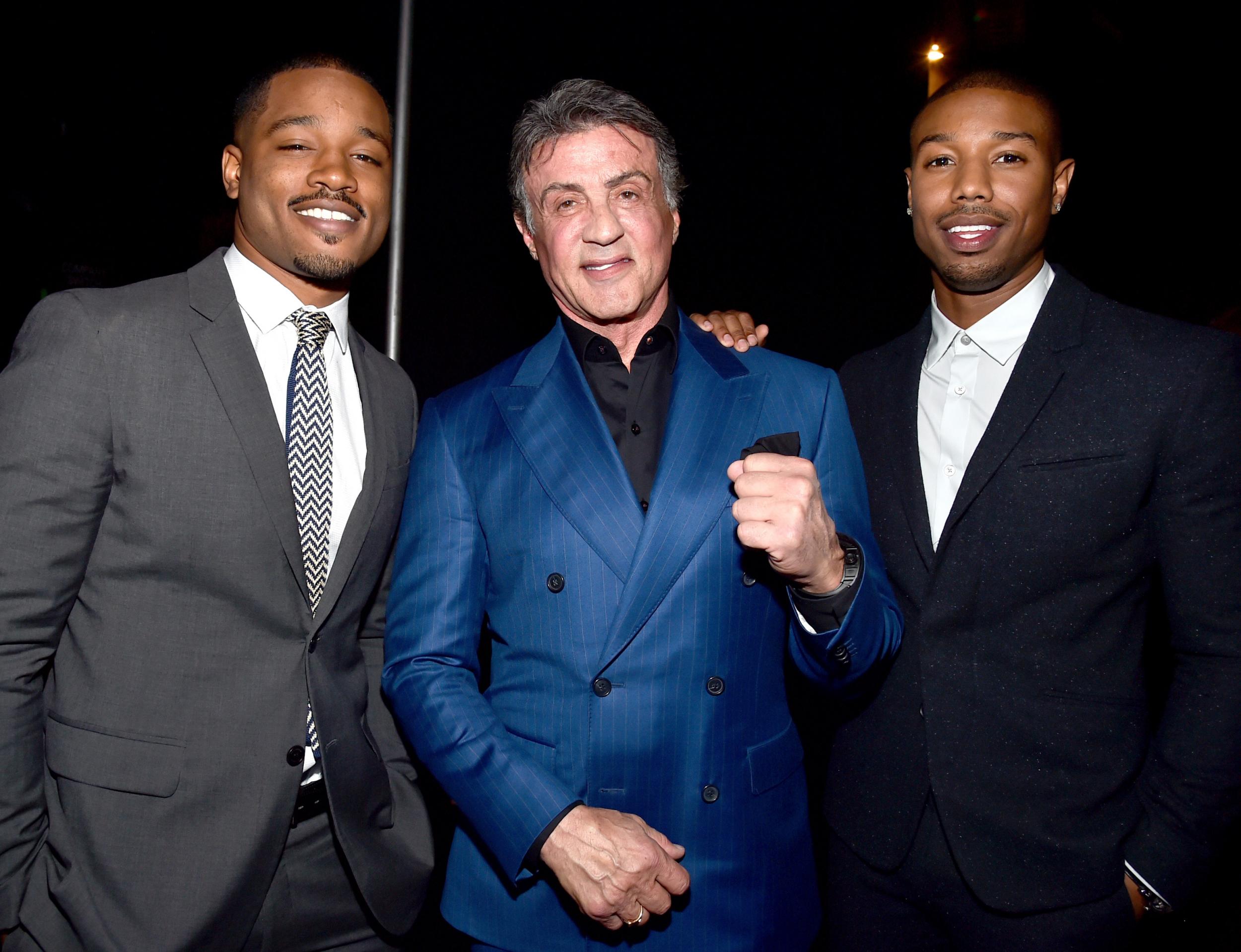 Creed's director Ryan Coogler and stars Sylvester Stallone and Michael B. Jordan