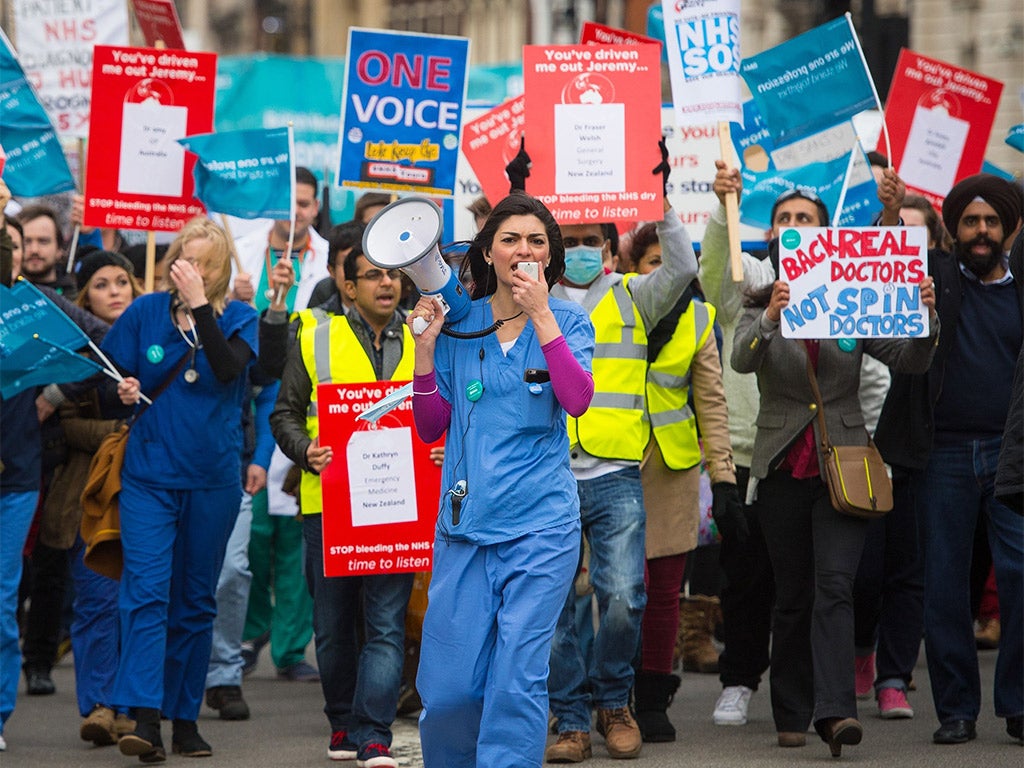 Protesters in London last weekend march against plans to change junior doctors’ contracts