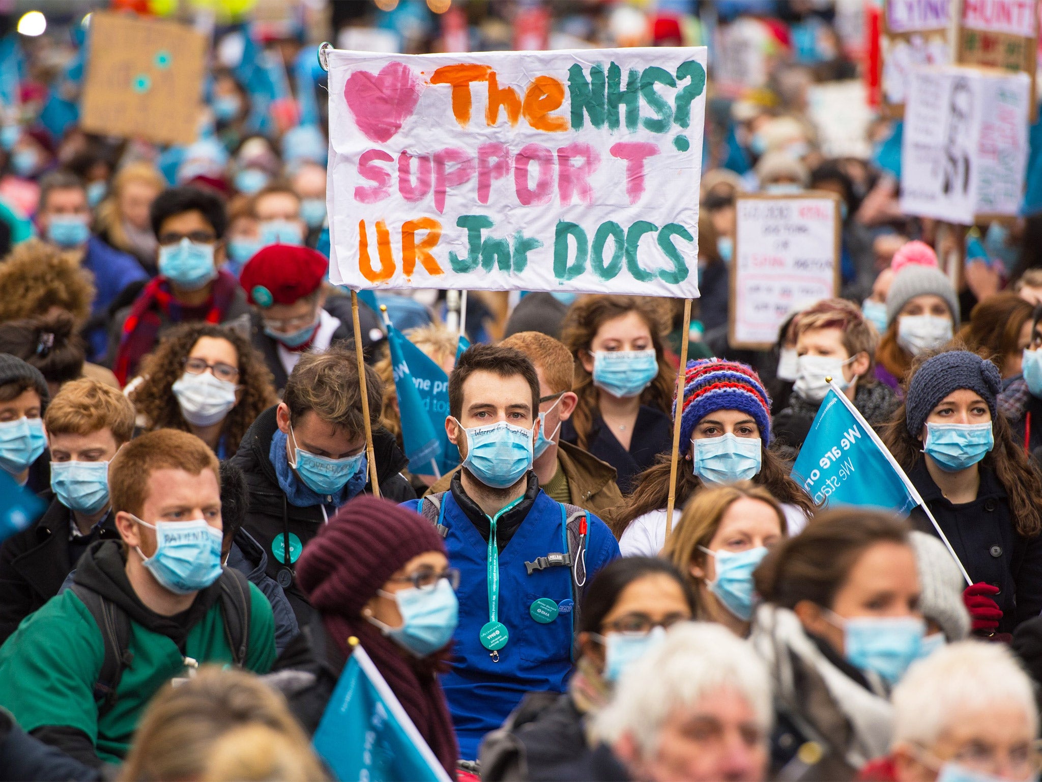 Junior doctors and their supporters stage a sit-down protest outside Downing Street, last weekend