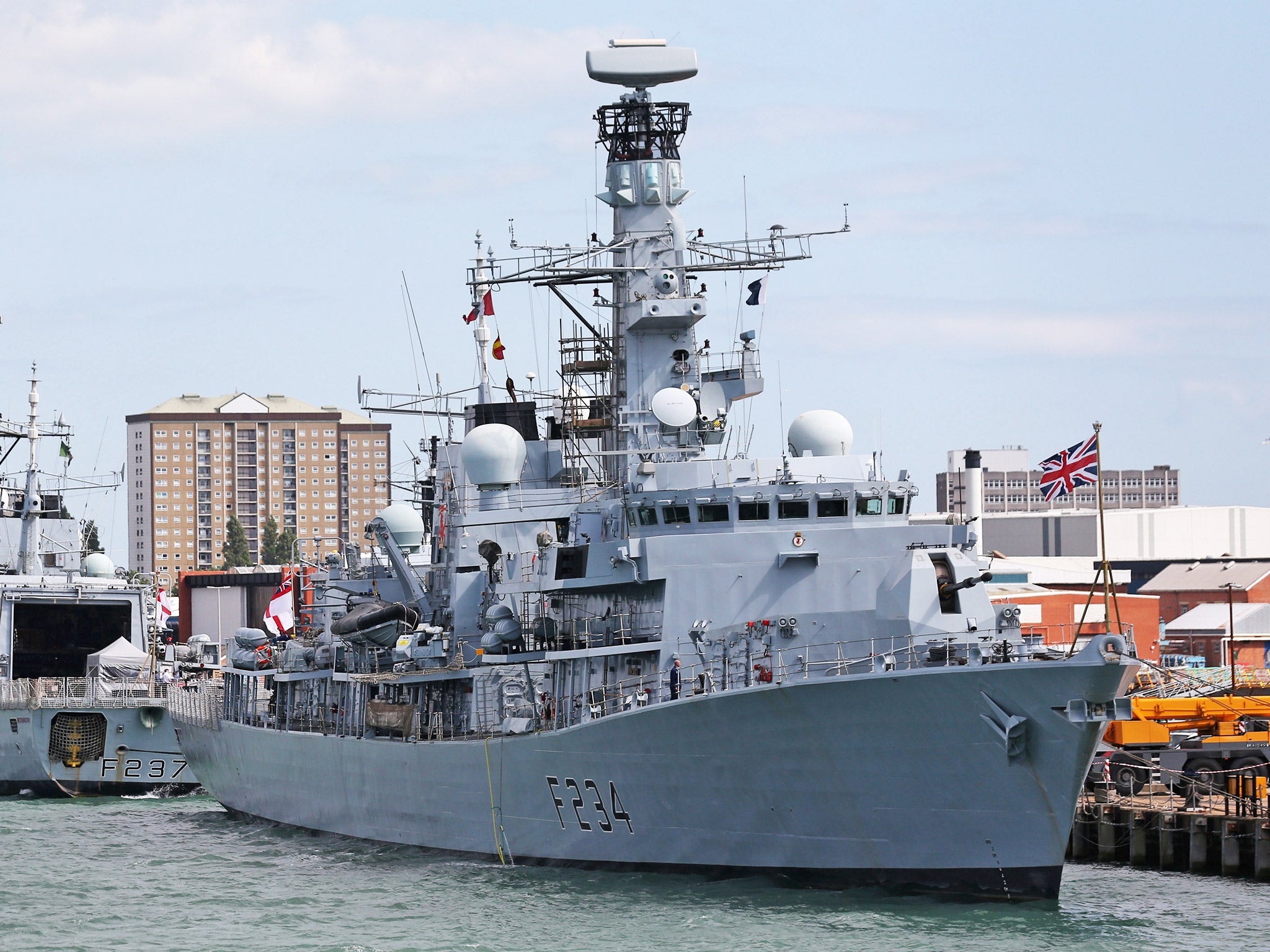 HMS Iron Duke, moored in Portsmouth Naval Base