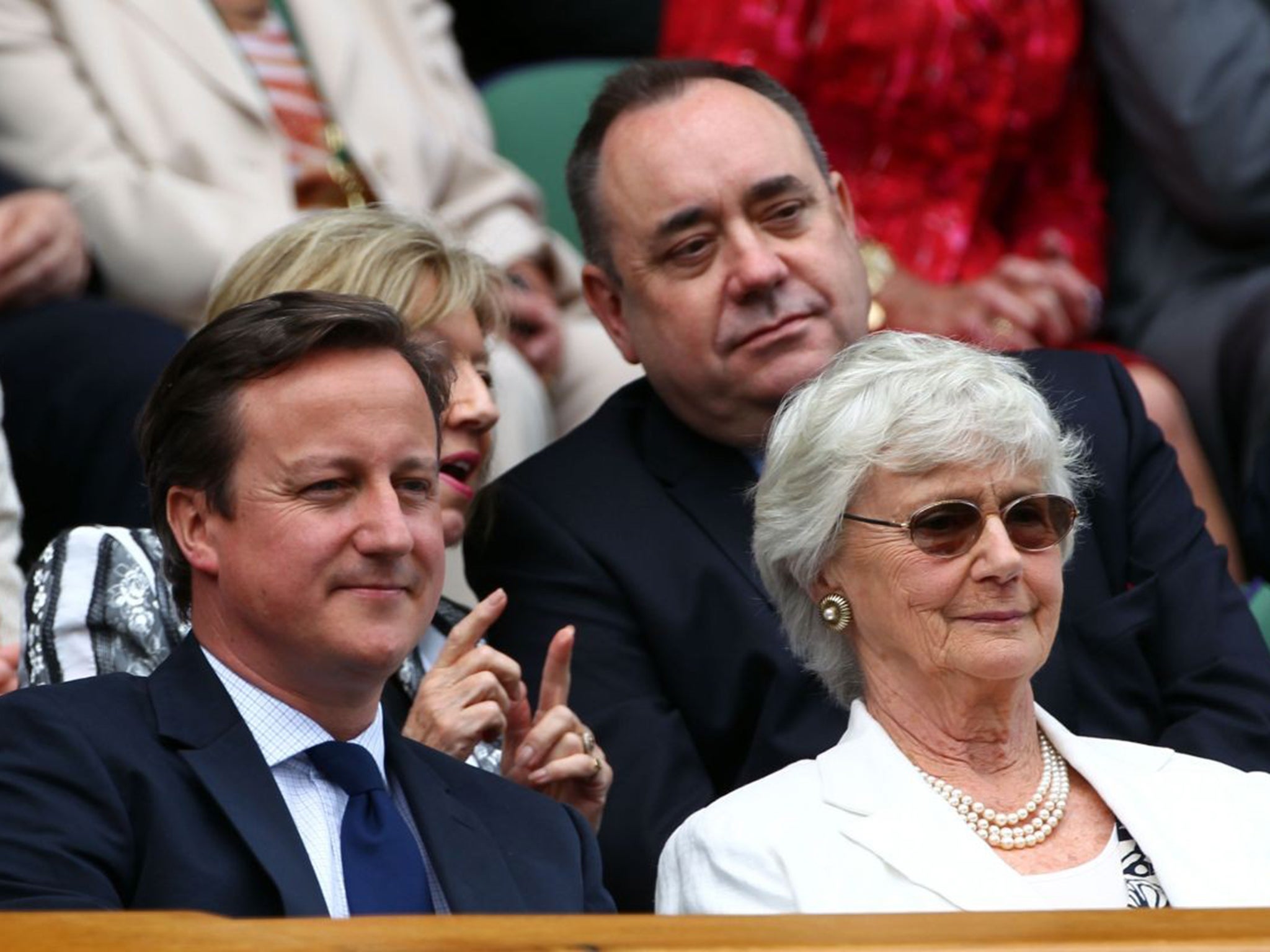 David Cameron with his mother Mary - who is also campaigning against the cuts - at Wimbledon in 2015