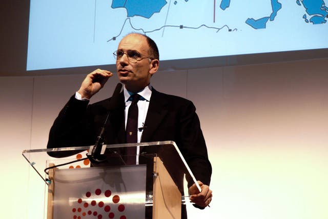 Mr Letta, pictured speaking at the event, told the sold-out venue: 'I think, for the UK, it is important to stay in the EU'