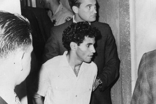 A photo taken as Sirhan Sirhan was apprehended shortly after shooting Robert F. Kennedy.