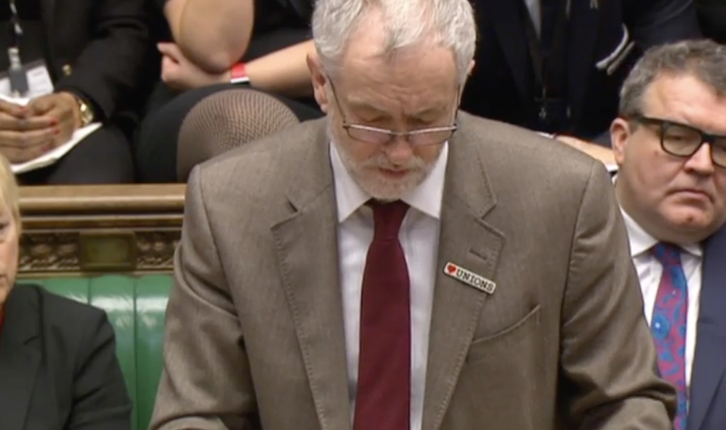 Corbyn wore a "Heart Unions" badge at PMQs this week