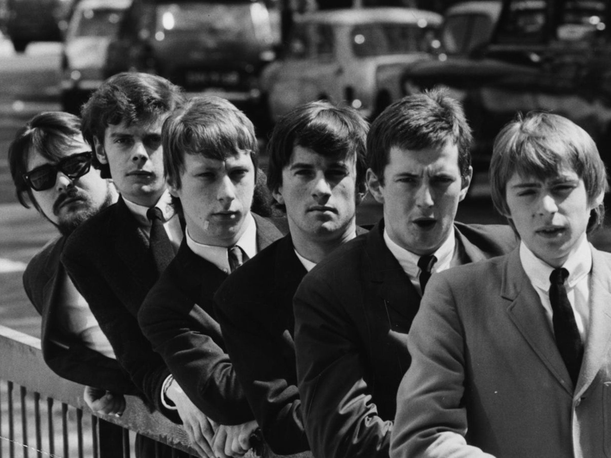 Gomelsky, far left, with the Yardbirds, left to right, Paul Samwell-Smith, Chris Dreja, Jim McCarty, Eric Clapton and Keith Relf