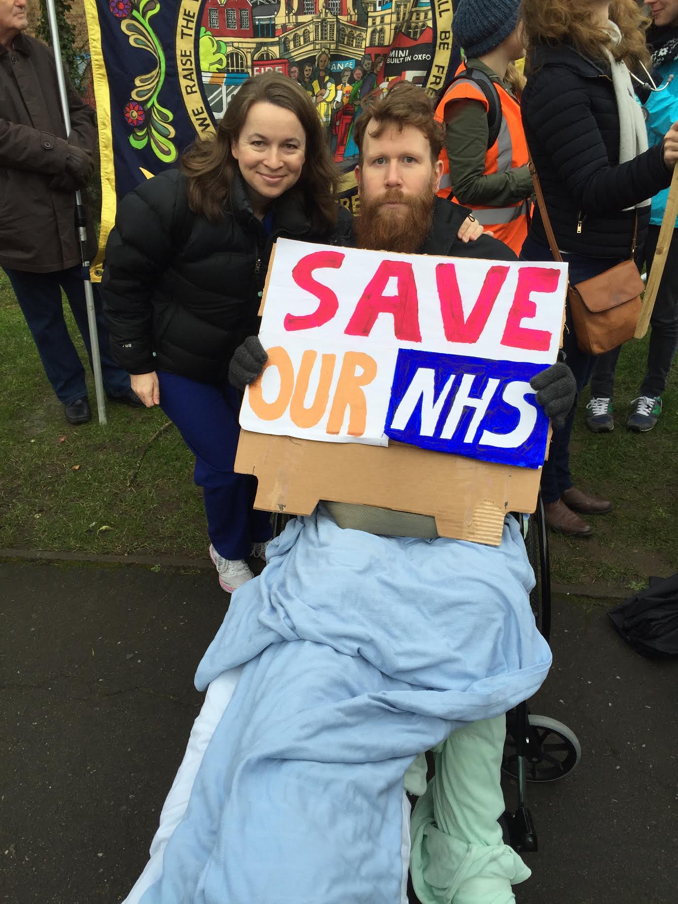 Rachel Clarke and her patient of six months Rickie Poppleton on the picket line