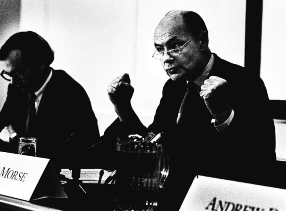 Morse, right, at a Lloyds meeting in 1992