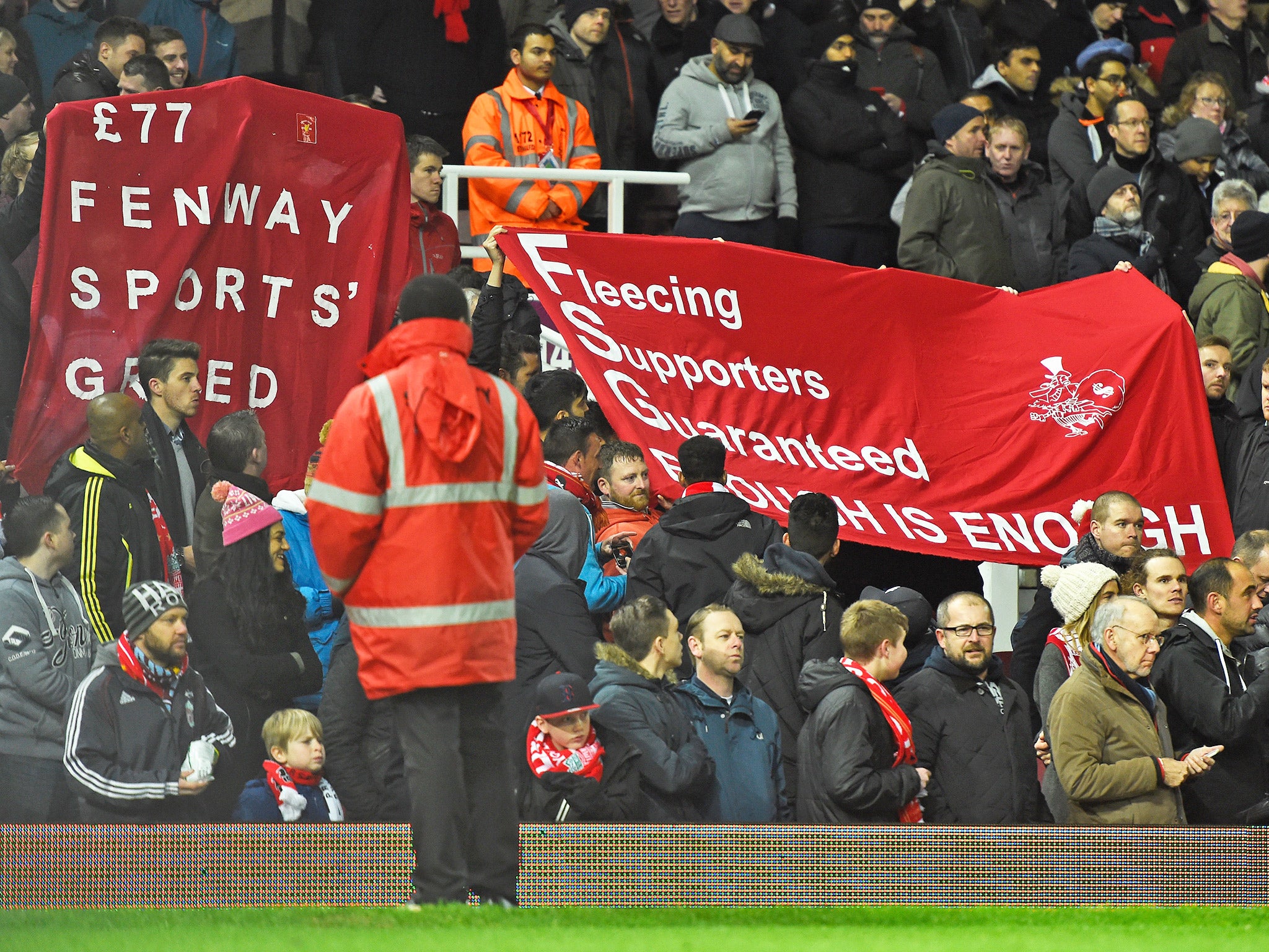 Liverpool fans protesting against their owners, the Fenway Sports Group, last weekend