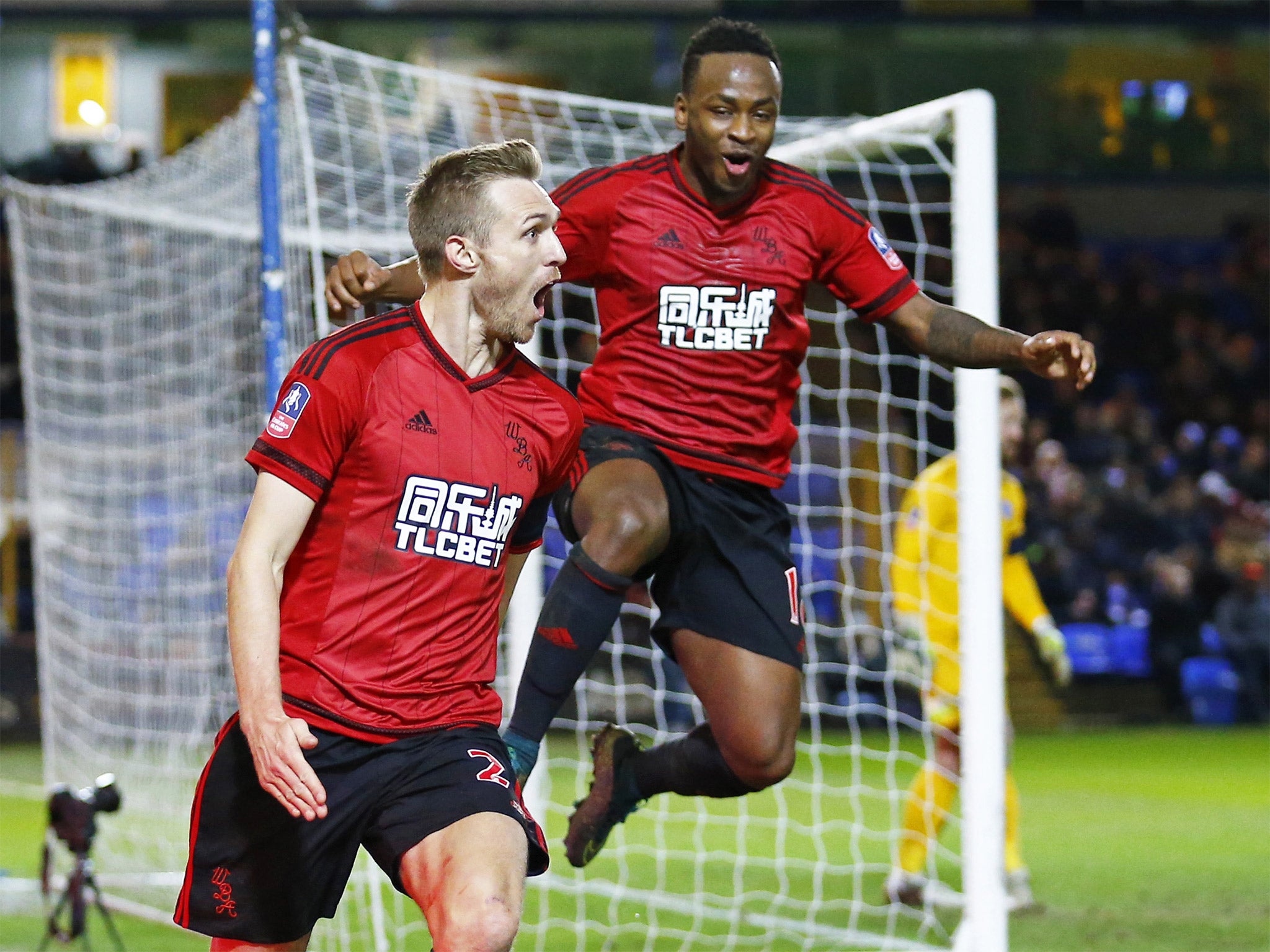 &#13;
Darren Fletcher, left, celebrates his superbly-executed equaliser for West Bromwich in the second half last night (PA)&#13;