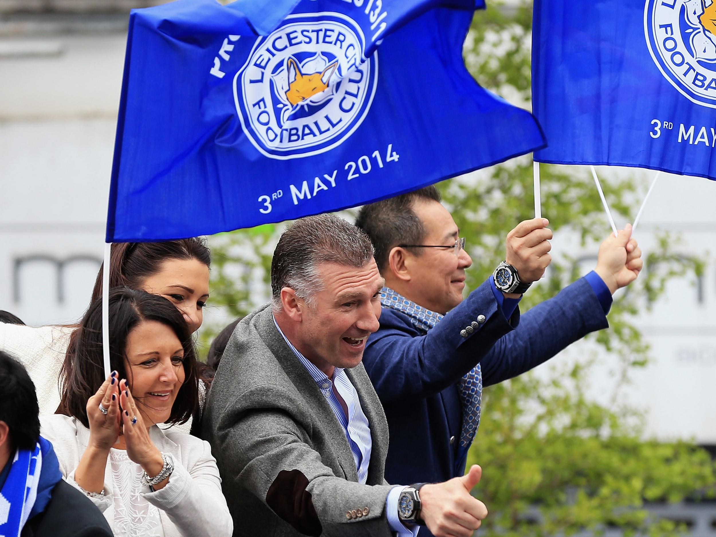 Nigel Pearson celebrates promotion to the Premier League with Leicester City