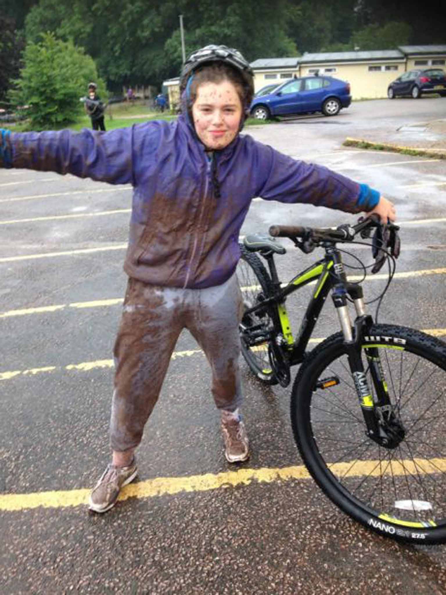 Lydia after a muddy bike ride