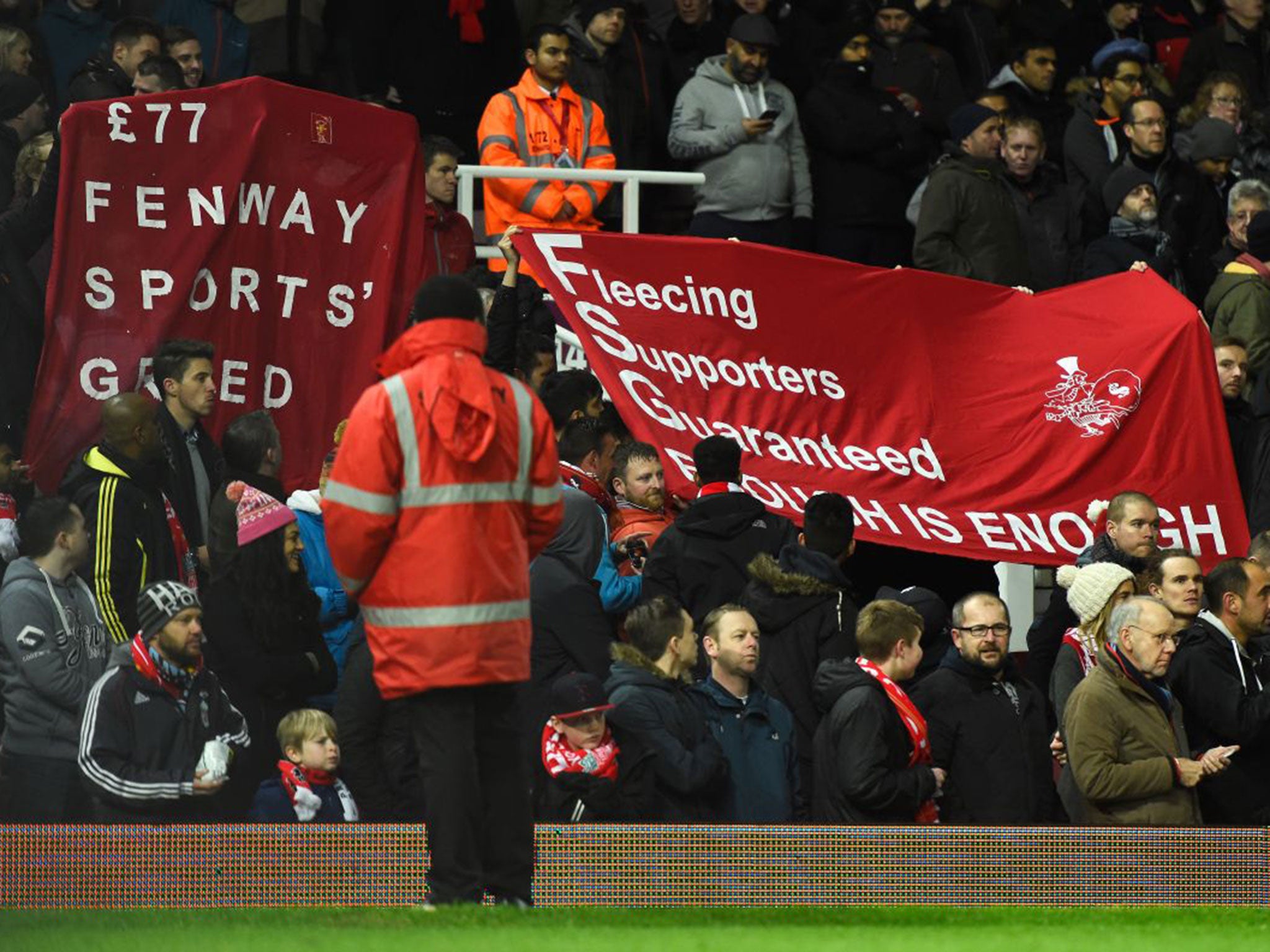 Liverpool fans show their displeasure at ticket prices