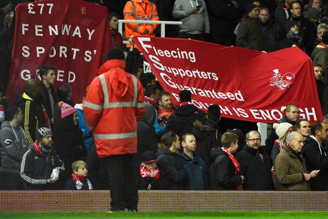 Liverpool fans show their displeasure at ticket prices