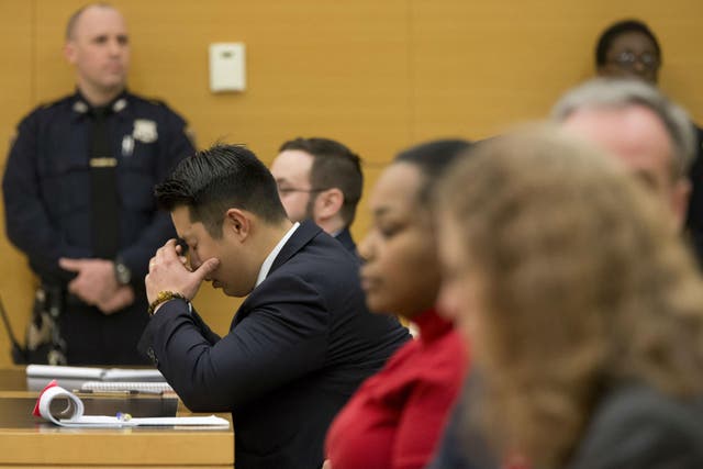 Police officer Peter Liang reacted as the verdict was read during his trial on charges in the shooting death of Akai Gurley