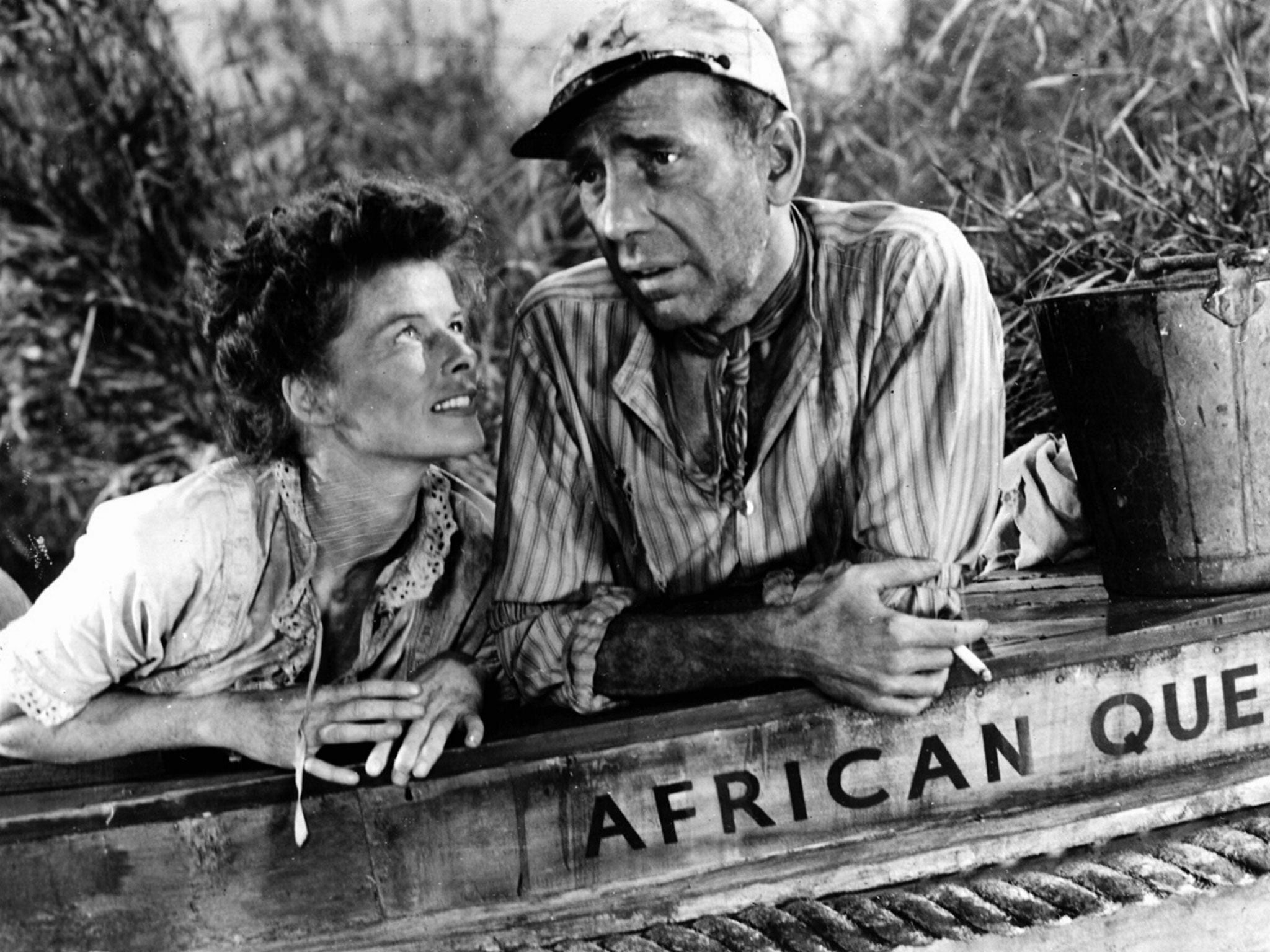 Katharine Hepburn and Humphrey Bogart in ‘The African Queen’ (1951), which Angela Allen worked on as a 22-year-old (Rex)