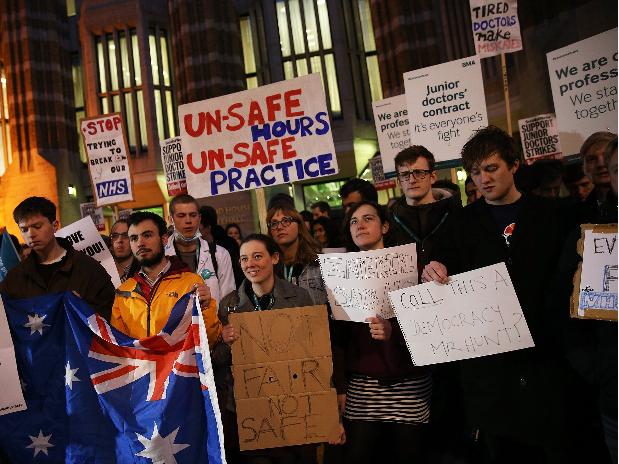 Junior Doctors protest outside the Department of Health at the Government's intention to impose new contracts on 11 February, 2016 in London, England
