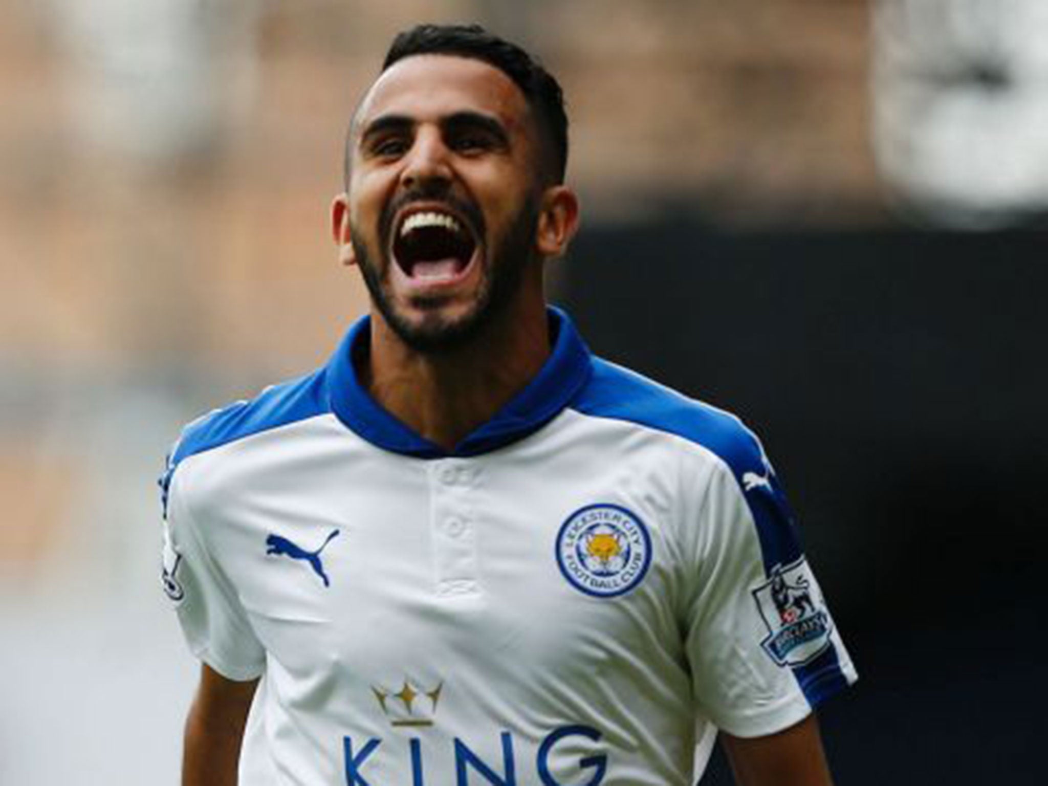 Riyad Mahrez celebrating one of his 15 goals for Leicester City this season