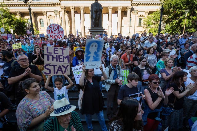 People protesting in Melbourne in favour of granting asylum to a group of refugees on Nauru