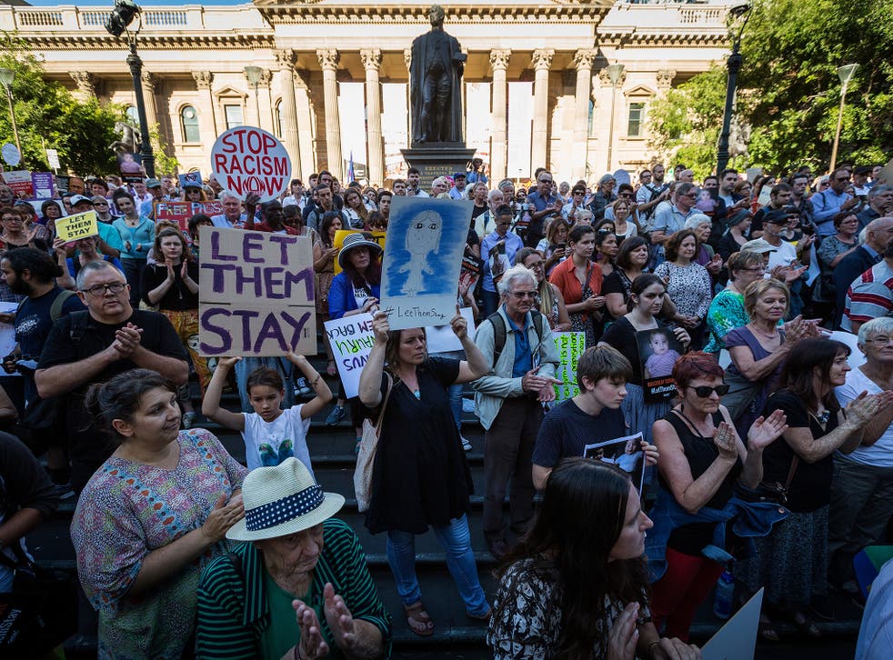 People protesting in Melbourne in favour of granting asylum to a group of refugees on Nauru